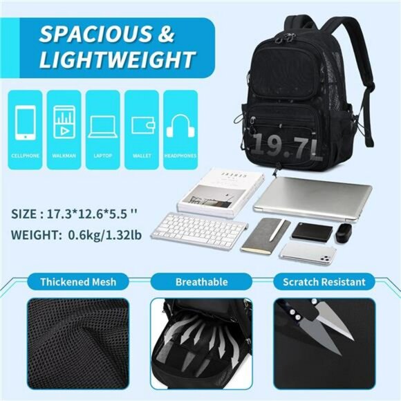 Heavy Duty Mesh Backpack See Through School Travel Beach Sports Gym Transparent - Picture 3 of 7